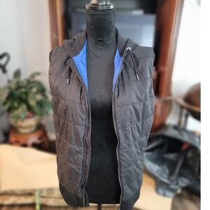 Hugo Boss‎ Mens Black Quilted Hybrid Hooded Vest Blue Lining Small Full Zip